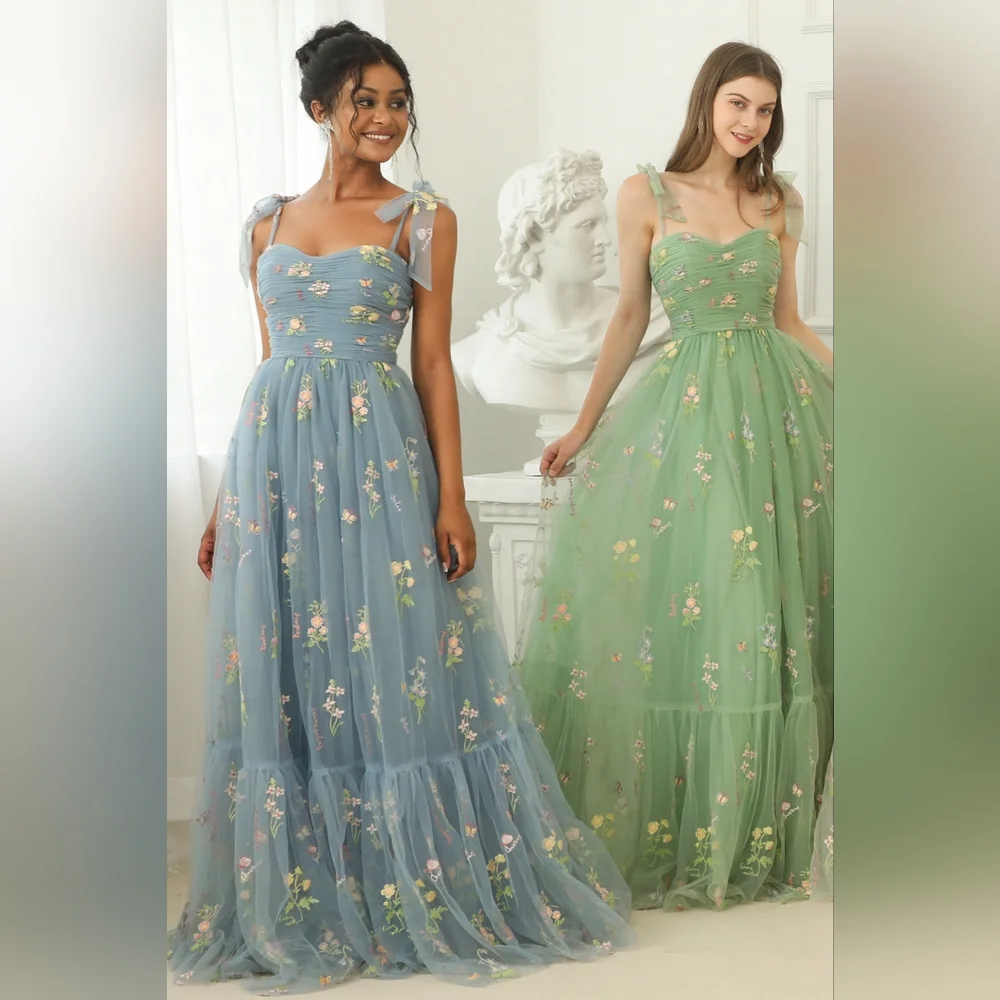 Baby Blue Long Prom Dress With Embroidery - Picture 3 of 6